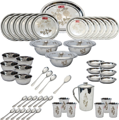 bartancart Pack of 51 Stainless Steel balaji round laser pinky 51 piece dinner set Dinner Set(Silver)