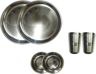 SHINI LIFESTYLE Pack of 6 Stainless Steel stainless steel dinner set,lunch plate,dinner plate, bhojan thali, plate set Dinner Set(Silver)