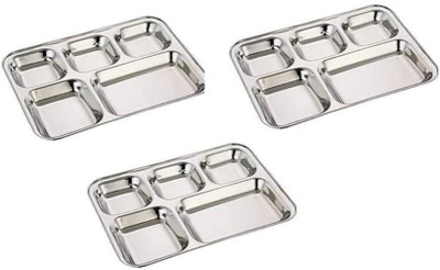 habibi incorporation stainless Steel Divided Dinner Plate, , Bhojan THAAL WEIGHT -500 GRAMS EACH Sectioned Plate(Pack of 3)