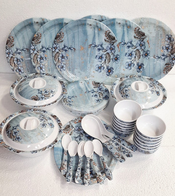Radhe Crockery Pack of 40 Melamin AUSSUM Dinner Set(White)