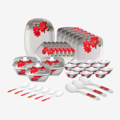 Hamlay by SIGRI-WALA Pack of 40 Melamin Marigold Dinner Set(Red, White)
