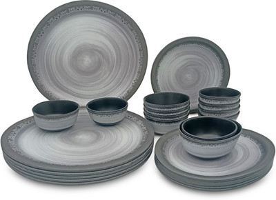 Superware Pack of 24 Melamin Food Grade Melamine | Circular Black (24 Pcs.) | Tableware, Dinner Set(Black)