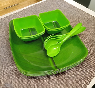 Inpro Pack of 12 Melamin Every Occasion Covered:- Melamine Square Dinner Set-Lightweight & Durable Dinner Set(Green, Microwave Safe)