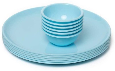 Kanha Pack of 12 Plastic 6 Plates + 6 Bowl|Heating & Serving for Breakfast, Lunch, Dinner - Ocean Blue Dinner Set(Multicolor, Microwave Safe)