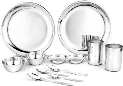 Tannu Craft Pack of 12 Stainless Steel Dinner Set Stainless Steel Delight Dinner Set, 12 Pieces Dinner Set(Silver, Microwave Safe)