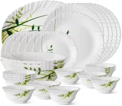 BOROSIL Pack of 27 Opalware LARAH BY BOROSIL 27 N GREEN HERBS DESIGN DINNER SET Dinner Set(White, Green, Microwave Safe)