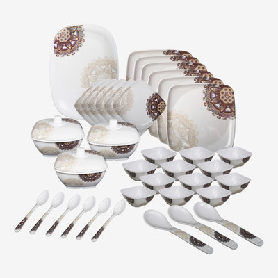 Hamlay Pack of 40 Melamin Abstract Dinner Set(Brown, White)