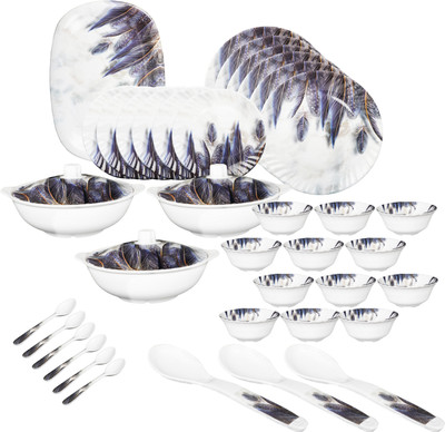 Sigri-wala Pack of 40 Melamin Dinner Set(White, Grey)