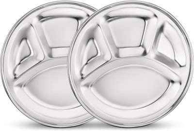 Classic Essentials Round Lunch Dinner Plate, Bhojan Thali 4 in 1 Compartments Sectioned Plate(Pack of 2)