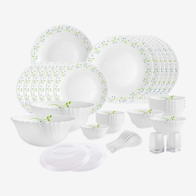 cello Pack of 37 Opalware Dazzle Tropical Lagoon-37 Dinner Set(Green, White, Microwave Safe)