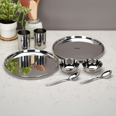Sumeet Pack of 8 Stainless Steel Stainless Steel Heavy Gauge Mirror Finish Dinner set of 8 Pcs Dinner Set(Silver)