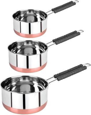 NARV Steel Copper Bottom Sauce, Tea, Milk Pan, Milk Boiler, Chai Patila Tapeli K1 Cookware Set(Stainless Steel, 3 - Piece)