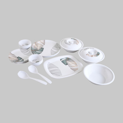 RGU Pack of 32 Melamin Round Dinner Set Serve for 10 Person Dinner Set(White, Gold)