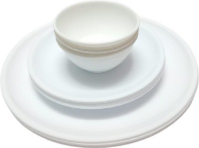 SAHU TRADERS Pack of 36 Plastic Long Lasting Odorless Leak Proof Microwave Safe- full Plate + Half Plate + Bowls Dinner Set(White, Microwave Safe)