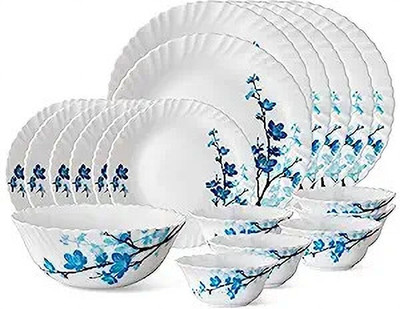 BOROSIL Pack of 19 Opalware LARAH BY BOROSIL 19 N MIMOSA DINNER SET Dinner Set(White, Blue, Microwave Safe)
