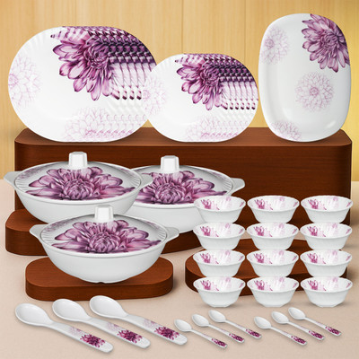 Sigri-wala Pack of 40 Melamin Dinner Set(White, Purple)