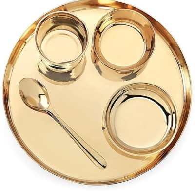 RBHMC BRONZE MASTER Bronze Bhojan/Dinner/Thali Set,5 (Weight - 1400 gm) 10 Inch Dinner Set(Gold, Microwave Safe)
