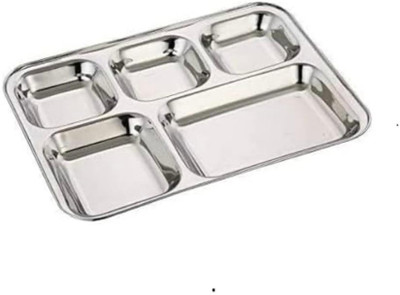 habiba Stainless Steel Divided Dinner Plate, , Bhojan THAAL WEIGHT -500 GRAMS PACK OF 1 Sectioned Plate