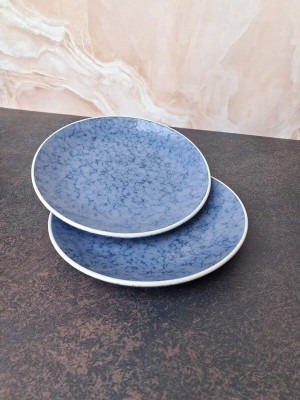 Craftokri Pack of 2 Ceramic CRAFTOKRI Stylish Blue Ceramic Quarter Plate Dinner Set(Grey, Microwave Safe)