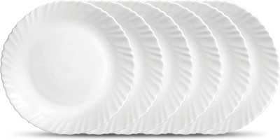 RAVRI TRADERS Pack of 6 Opalware 06 Dinner Best White Plates Dinner Set(White, Microwave Safe)