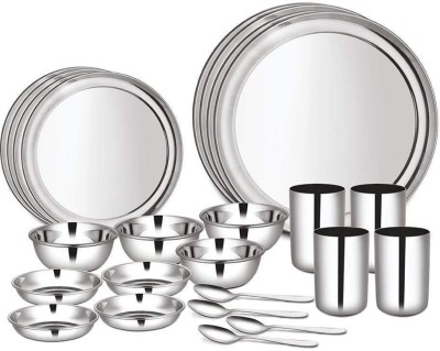 Shri & Sam Pack of 24 Stainless Steel 24 PCS (4 People) Dinner Set(Silver)