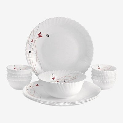 cello Pack of 13 Opalware Dazzle Lush Fiesta Dinner Set, 13 PC Dinner Set(Red, White, Microwave Safe)