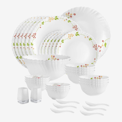 cello Pack of 35 Opalware Dazzle Secret Garden Dinner Set(White, Microwave Safe)