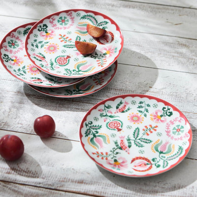 DRUMSTONE Pack of 4 Ceramic Microwave and Dishwasher Safe Dinner Set(Multicolor, Microwave Safe)