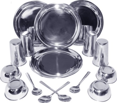 Kitchen Krafters Pack of 16 Stainless Steel Dinner Set(Silver, Microwave Safe)