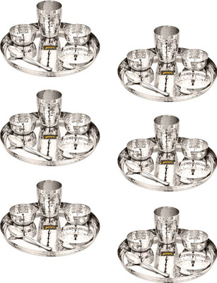 YM Stainless Steel Pack of 36 Stainless Steel Premium Hammered Heavy Dinner Set(Silver)
