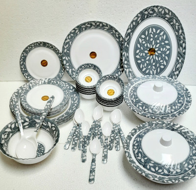 Radhe Crockery Pack of 44 Melamin Dinner Set(White, Green)