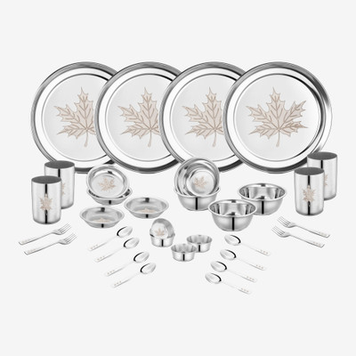 Classic Essentials Pack of 32 Stainless Steel Dinner Set|Serves 4 People|Heavy Gauge|Kitchen Set|Permanent Laser-Maple Dinner Set(Silver)