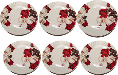 SWIFTSTYLES Pack of 6 Melamin Floral Print Melamine Dinner Plates Dinner Set(White, Red)