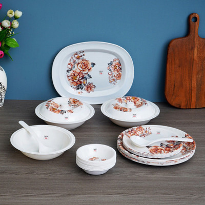 Prop It Up Pack of 32 Melamin SUPREME FLORAL SERIES PREMIUM DESIGNER TABLEWARE MELAMINE CROCKERY FINEST DESIGN Dinner Set(White, Microwave Safe)