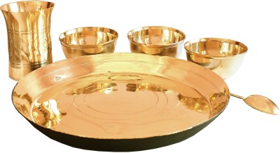 Shrinika Pack of 6 Brass Brass Dinner Set | Pital Thali Set of 06 Pieces Dinner Set(Gold, Microwave Safe)