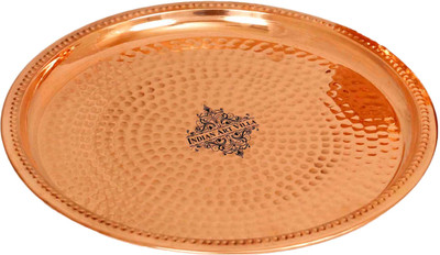 IndianArtVilla Copper Hammered Small Thali Plate, 10'' Inch Half Plate