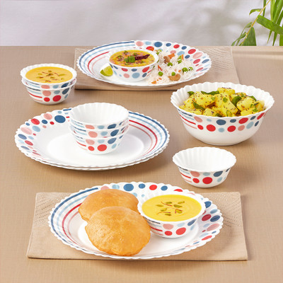Larah by Borosil Pack of 13 Opalware Pastel Dinner Set Dinner Set(White, Microwave Safe)