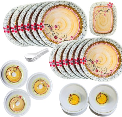 DDK Pack of 40 Melamin (Hydra) by Silk Series Premium Melamine Dinner Set 40 PCS in Multicolor. Dinner Set(Multicolor, Microwave Safe)