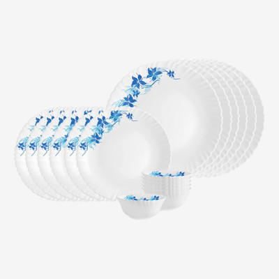 cello Pack of 18 Opalware Dazzle Swirl Dinner Set(Blue, Microwave Safe)