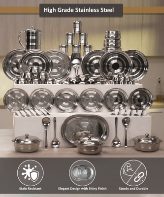 KIARAA Pack of 61 Stainless Steel KIARAA Dinner Set(Silver, Microwave Safe)