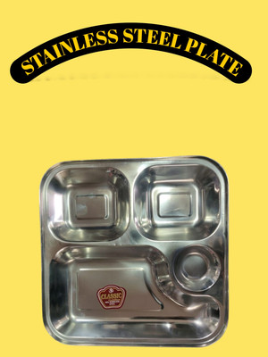 NIKUNJ ENTERPRISES Pack of 10 Stainless Steel 5 Compartments / Partition 10 Plates Dinner Set(Silver)