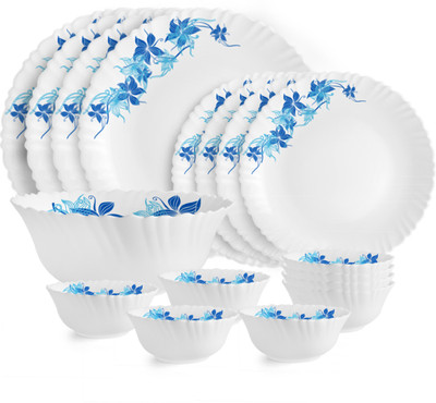 cello Pack of 17 Opalware Dazzle Series Blue Swirl Crockery Set | Dishwasher Safe | Light-Weight Dinner Set(Blue, Microwave Safe)