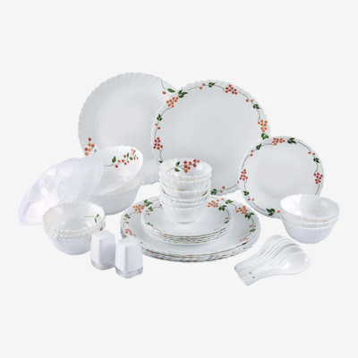 cello Pack of 37 Opalware Dazzle Secret Garden 37 pcs Dinner Set(White, Microwave Safe)