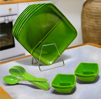 Inpro Pack of 18 Melamin Modern melamine dinner set -18 pcs Lightweight tableware for everyday use. Dinner Set(Green)