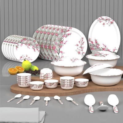 Castleite Pack of 40 Melamin Piccolo Rouge Blush Round Designer Crockery Dinner Set(White, Pink)