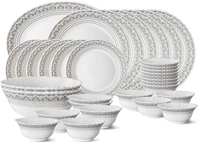 BOROSIL Pack of 27 Opalware ORA GOLD DESIGN Dinner Set(White, Microwave Safe)