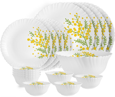 cello Pack of 17 Opalware Dazzle Series Girasol Crockery Set | Dishwasher Safe | Light-Weight Dinner Set(Yellow, Green, Microwave Safe)