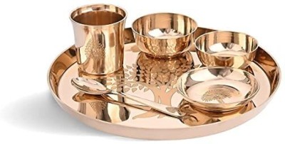 Utensils Masters Pack of 6 Bronze Pure Kansa Dinner Set 12 inch Glossy Finished Gold Dinner Set(Gold)