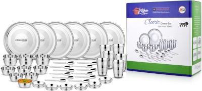 KITCHEN CLUE Pack of 42 Stainless Steel Stainless Steel Dinner Set For Kitchen - Heavy Guage Quality Steel Dinner Set(Silver)