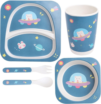 Dynore Pack of 5 Bamboo 5 Pcs Bamboo Baby Dinner Set For Weaning Toodler/Kids Dinner Set(Multicolor)